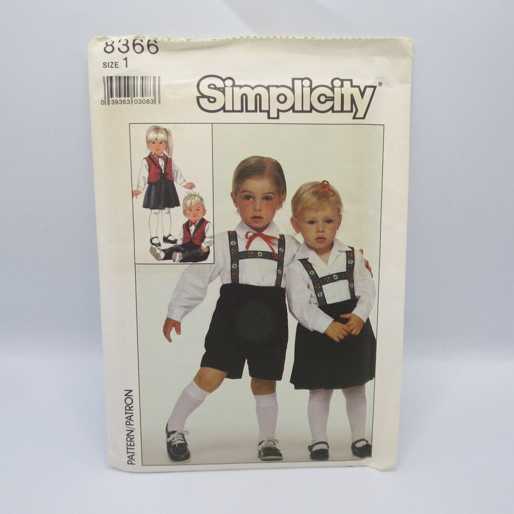 Simplicity 8366 Toddlers Skirt Shorts Shirt Lined Vest Size 1 1980s Vintage